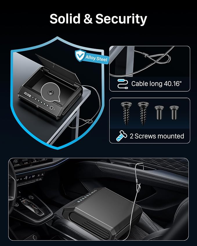 Large Biometric Gun Safe fits 4 pistols, 100 Sets of Fingerprint Handgun Safe with Internal Light & Silent Mode, Gun Lock Box for Home Bedroom Bedside Nightstand and Car, Rechargeable, TOPMEDA