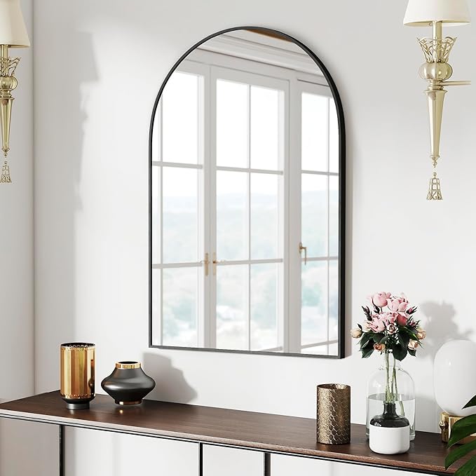 36x24 Arch Mirror Rectangle Full Length Wall Mounted Hanging or Against Wall Metal Aluminium Alloy Frame Dressing Make-up Mirrors for Entryway Bedroom Bathroom Living Room 36 24 inch Black