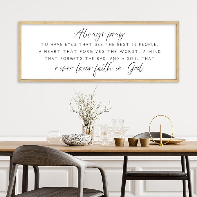 Always pray Wall Decor To Have Eyes That See Sign 32"×12" Bible Verse Scripture Christian for Bedroom Living Room Large Wall Art Hanging (Wood)