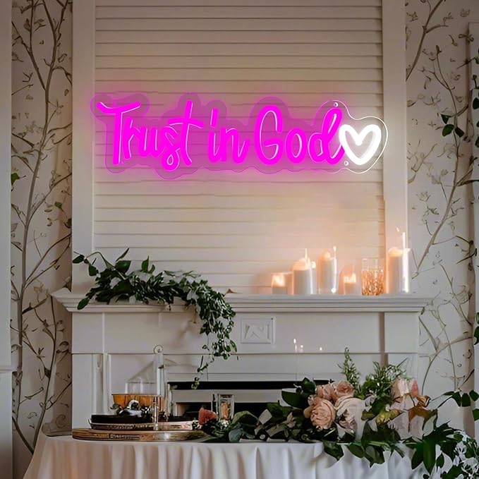 Trust In God Neon Sign,Christian Neon Light USB Powered Dimmable Led Sign Religious Neon Signs for Wall Decor, for Prayer Room Church Bedroom Living Room Jesus Christian Gifts