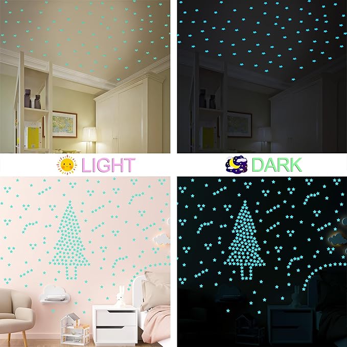 AM AMAONM 100pcs Glow in The Dark Luminous Stars Fluorescent Noctilucent Plastic Wall Stickers Murals Decals for Home Art Decor Nursery Ceiling Wall Decorate Kids Babys Bedroom Room Blue
