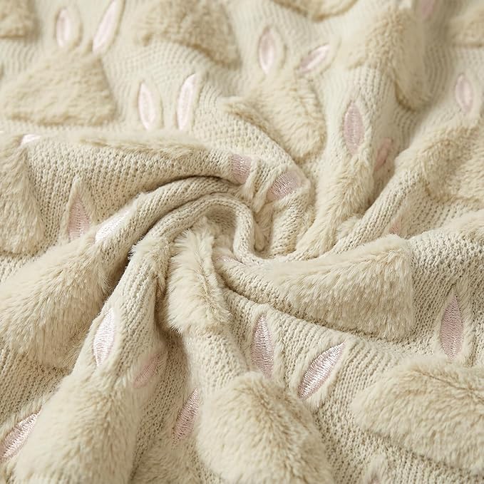 Horaldaily Easter Solid Blanket Throw, Beige Rabbits Head Soft Fuzzy Plush Faux Fur Cozy Blankets for Couch Sofa Bed Lounging, Ideal Gifts for Kids Adults Wife Self, 50x60