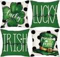 ONFAON St Patricks Day Pillow Covers 18x18 Set of 4 St Patricks Day Decorations Green Shamrock Farmhouse Holiday Green Themed Pillow Case Gift for Home Sofa Couch