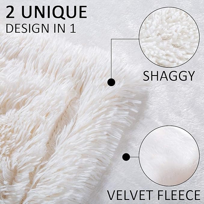 YUSOKI Long Faux Fur Twin Size Blanket,2 Layers,3.4lb for Bed Couch Home Décor Gifts Women (Cream White,60" x 80")