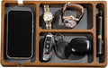 Shinpuru Wooden Valet Tray with Leather Inlay - Nightstand & Desk Organizer - EDC Essentials Catchall Tray for Keys, Phone, Wallet, Watch, Earbuds - Stylish Storage (Wood-Pen)