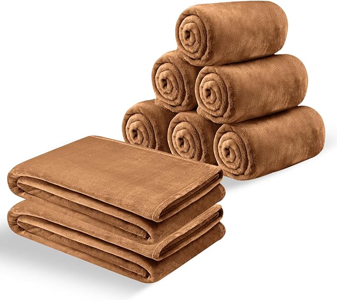 MOONLIGHT20015 Fleece Blanket Queen Size 8 Pack - Super Soft Fuzzy Camel Throw Blanket for Couch and Sofa, Lightweight Luxury 400 GSM Microfiber Bed Blankets and Throws, 90 x 90 Inches (Queen)