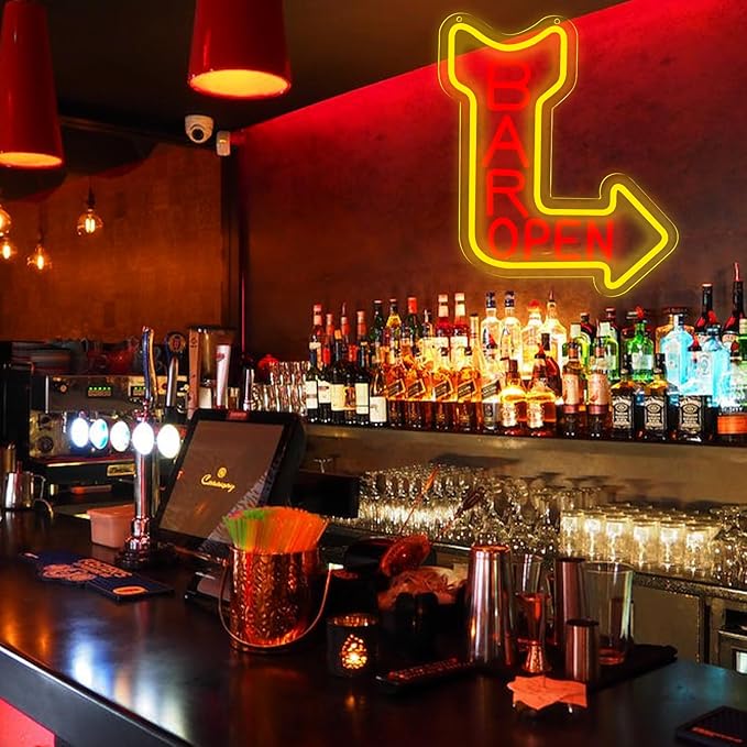 Bar Open Neon Signs for Wall Decor，Open Signs for Business,Led Neon Light for Man Cave, Bar,Pub，Christmas Birthday Party Gift