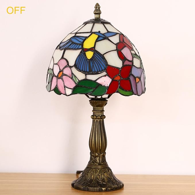 Tiffany Style Table Lamp, Hummingbird Style Stained Glass Lamp, 8 Inch Small Antique Lamp, for Bedside Nightstand Bedroom Living Room Home Office, Include LED Bulb