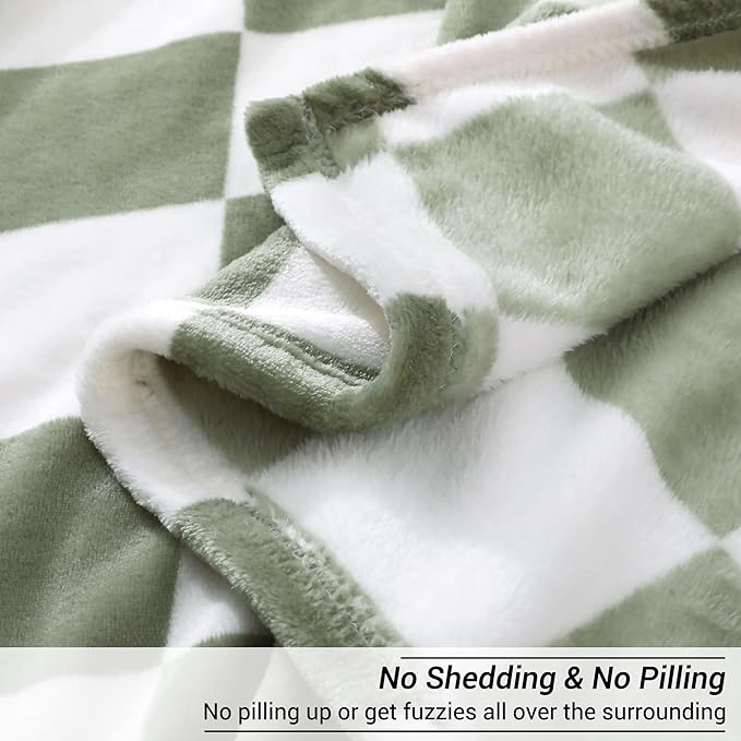 Viviland Checkered Throw Blanket, Sage Green Microfiber Soft Cozy Fluffy Warm Throw Blankets for Couch, Sofa, Chair, Bed, Camping, Picnic, Travel Lightweight Bed Blanket - 50x60 inches