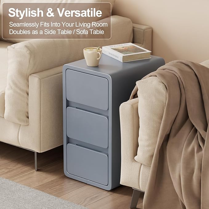 AQIMUELE Narrow Bedside Table,Narrow Night Stand with Drawers,Small Night Stand with Leather Surface for Bedroom