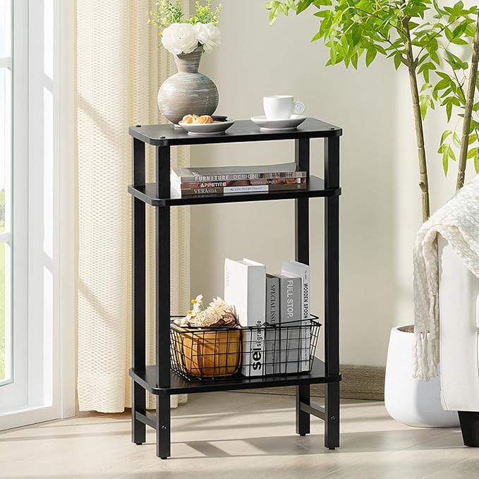 Side Table End Table Tall Night Stand 3-Tier 2 Pack for Living Room Bedroom Bathroom Office Furniture Black