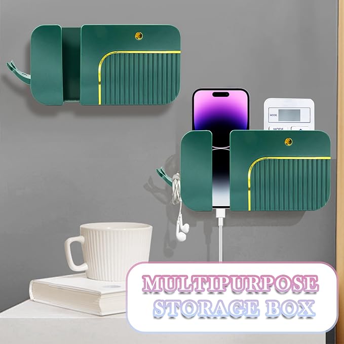 Wall Mount Phone Holder Adhesive Remote Control Holder Wall-Mounted Phone Charging Holder Remote Holder Bedside Multipurpose Storage Box for Charging Cable Earphone Glasses (Whale)