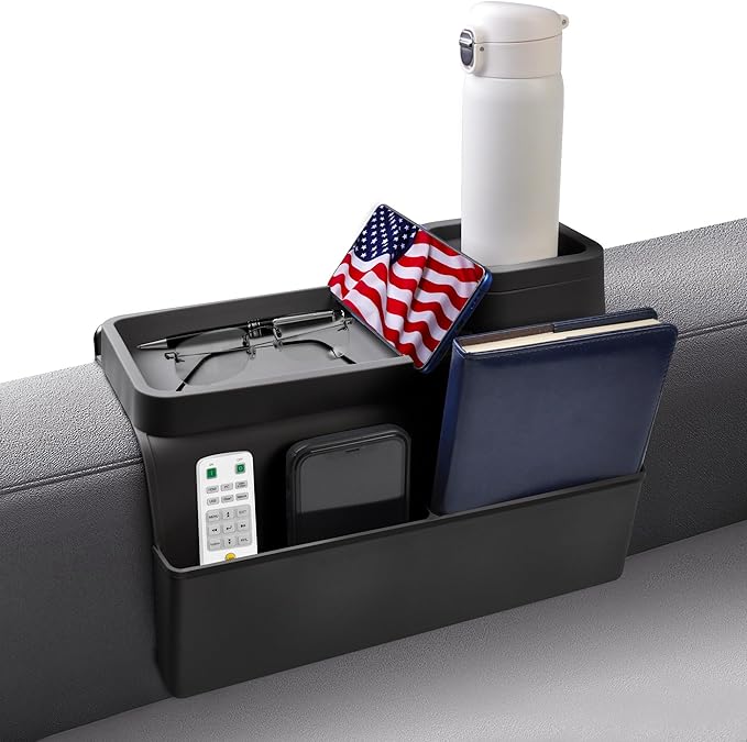 KindGa Couch Cup Holder Tray,Silicone Couch Arm Cup Holder,Couch Arm Organizer for Sofa Drinks/Phone/Remote/Snacks,Couch Armrest Recliner Armchair Caddy - Black