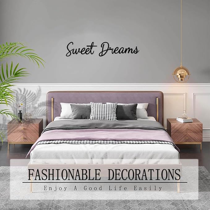 Sweet Dreams Wall Decor Above Bed Rustic Cute Metal Wall Art Sign for Family Bedroom Decor - Black