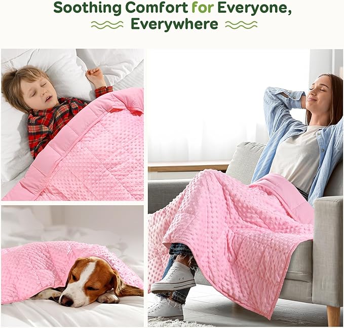 Sivio Weighted Blanket, Minky Dots Weighted Blanket,Soft and Cozy Cooling Heavy Blanket for Bed, Calm and Nap, School and Home,3lbs 36 x 48inches, Pink