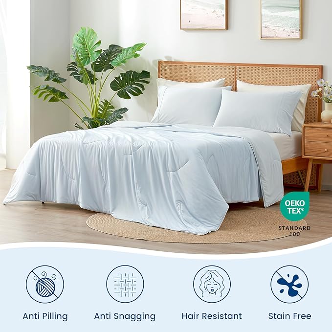 Cozy Bliss Cooling Comforter Twin Size, Reversible Lightweight Cooling Blankets for Hot Sleepers and Night Sweats, Q-Max>0.45 Soft Breathable Silky Smooth Summer Comforter, Cool Blue, 68"x90"
