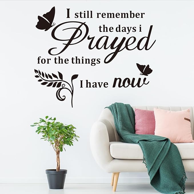 Inspirational Home Quotes Wall Decals: Family Vinyl Art Wall Stickers for Living Room Kitchen - I Still Remember The Days I Prayed 24" X 20"