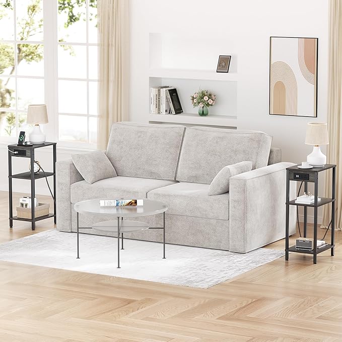Tall Nighstand with Charging Station, 3 Tier Small End Table with Storage, Skinny Side Table with USB Ports and Outlets for Bedroom, Living Room, Office, Carbon Gray