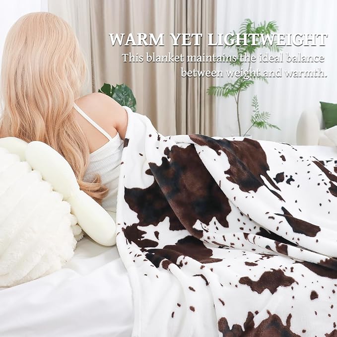 King Throw Blanket for Bed & Couch - Cow Print Blanket King Size, Extra Large Soft Cozy Fleece Throws, Lightweight Western Country Style Plush Bedding Decor for Bedroom, Living Room & Dorm 90" x 108"