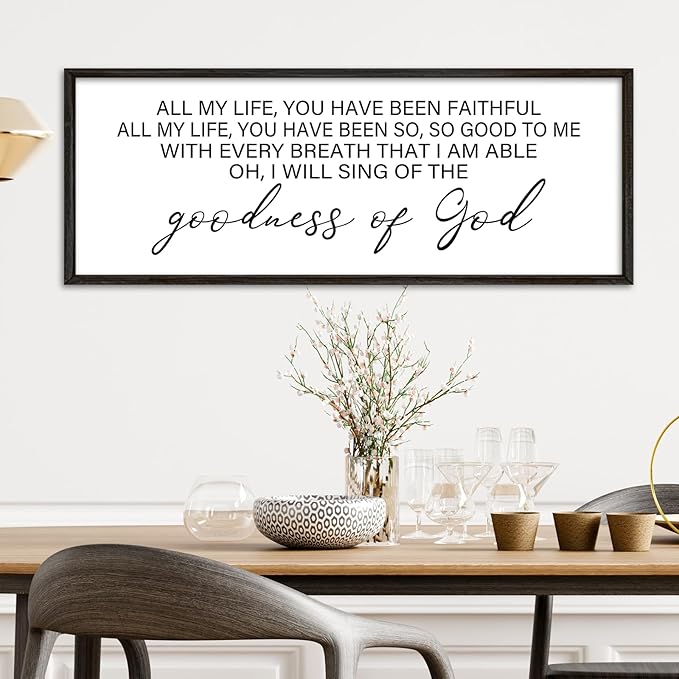 YWMZYKJGS Goodness of God Wall Decor 40"×15" Bible Verse Sign Christian Catholic Scripture Jesus Christ Prayer Large Home Office Wood Framed Wall Hanging Art (Black)