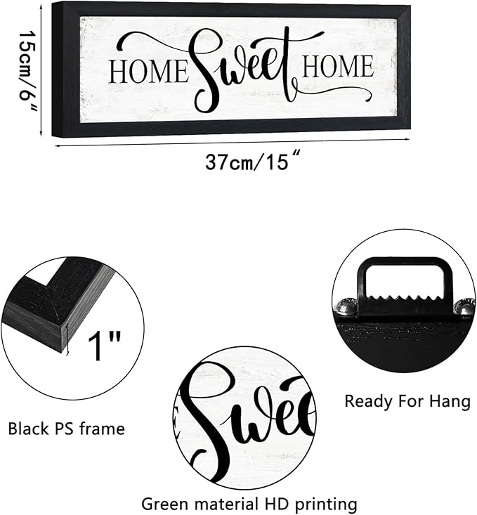 Home Sweet Home Sign Wall Decor: Rustic Art for Bedroom Wall Decor Above Bed Modern Farmhouse Country Wall Signs Master Bedroom Signs Framed Family Plaques Home Decorative 6" x 14.5"