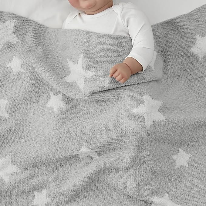 CREVENT 2Pcs 30''X40'' Cute Cozy Fluffy Warm Baby Blankets for Infants Toddlers' Bedding Crib Cot Stroller - Grey Cloud + Knit Grey