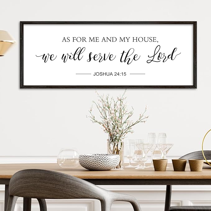 YWMZYKJGS As for Me and My House We Will Serve the Lord Wall Decor 40"×15" Bible Verse Sign Christian Large Wood Framed Scripture Religious Rustic Farmhouse Wall Hanging Art (Black)