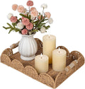 CubesLand Rectangle Scalloped Decorative Centerpiece Tray for Coffee Table, Home Decor, Living Room - Neutral Tray w/Wooden Handle – Warm and Elegant for Holidays, Housewarmings - Candle Plate Holder