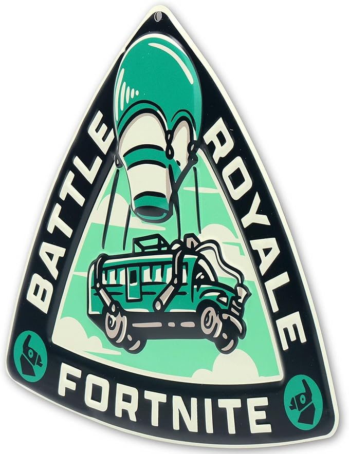 Fortnite Battle Royale Embossed Metal Sign – Fun Fortnite Battle Bus Wall Art for Bedroom or Game Room