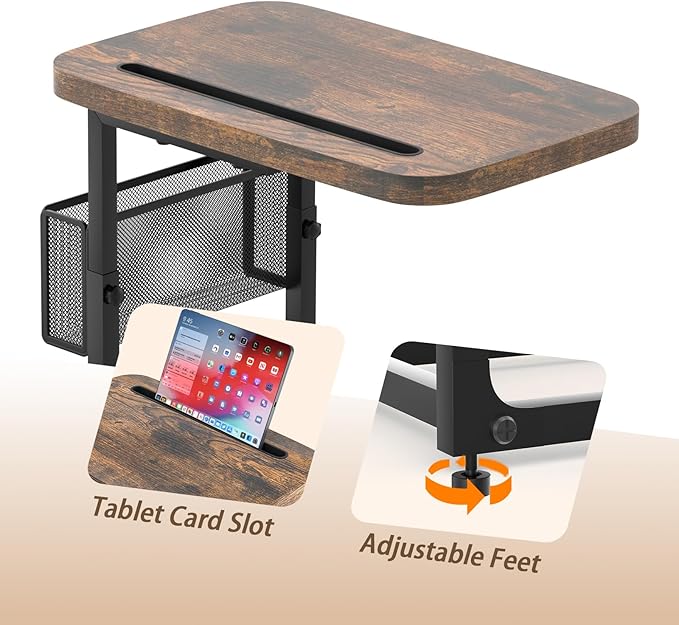 High-Grade Stability TV Tray Table with Large Tabletop, Adjustable Couch Table with Storage Baskets, Strong Metal Frame, Tv Dinner Tray Table for TV Watching, Meals, Snacks, and Tablet Use (Brown)