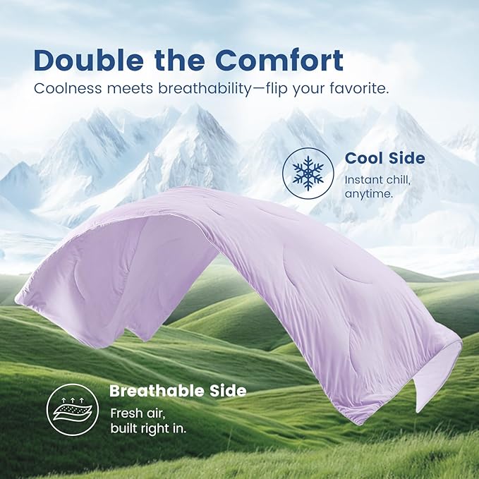 Cozy Bliss Cooling Comforter Queen Size, Reversible Lightweight Cooling Blankets for Hot Sleepers and Night Sweats, Q-Max>0.45 Soft Breathable Silky Smooth Summer Comforter, Lavender Purple, 90"x90"