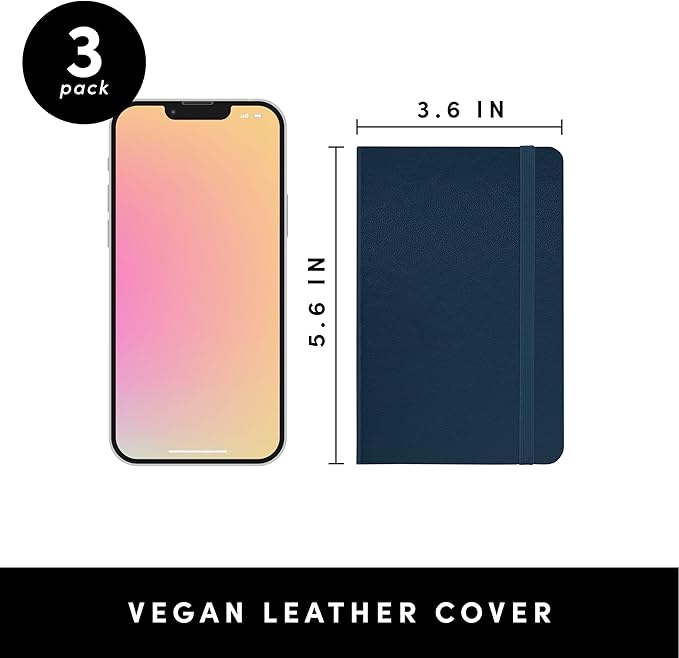 PAPERAGE Lined Pocket Journal Notebook, 3 Pack, (Navy, Light Grey, Burgundy), 160 Pages, Small, 3.6 inches x 5.6 inches - 100 GSM Thick Paper, Hardcover
