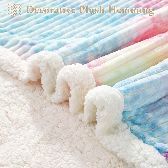 LBRO2M Sherpa Fleece Bed Blanket King Size,Striped Throw Blankets Super Soft Fuzzy Plush,Luxury Microfiber Warm Cozy Fluffy,Velvet Double Reversible Luxurious Couch Sofa (Rainbow,(90x104 Inches))