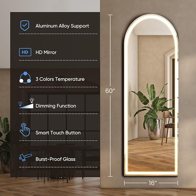 Mirror Full Length, Upgraded Body Wall Mirrors with Shatter-Proof Glass, Floor Standing, Hanging or Leaning, Tall Mirror with Stand Aluminum Alloy Frame for Bedroom