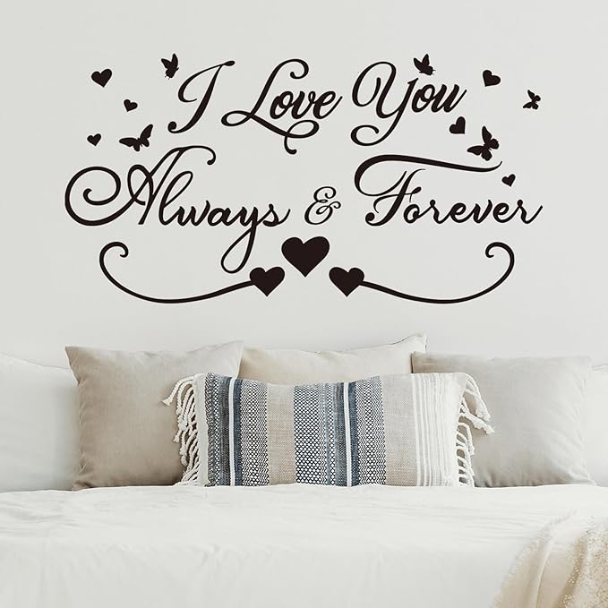 AnFigure Couples Quotes Wall Decals: Inspirational Vinyl Art Love Wall Stickers for Home Bedroom Bathroom Living Room - I Love You Always & Forever 28.6"X15"