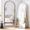 Full Length Mirror 56"x21" Full Body Mirror Arched Free Standing Wall Mounted Leaning Floor Mirrors with Stand Aluminum Alloy Frame for Bedroom Cloakroom, Black