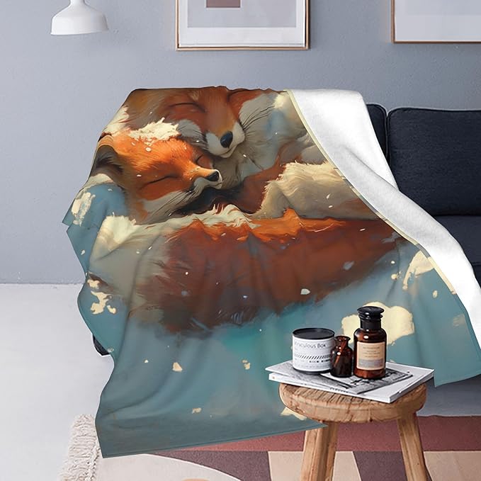 Fox Throw Blanket Soft Warm Cozy Foxes Blankets Fuzzy Plush Fleece Fox Blanket Gifts for Couch Bed Sofa Home Decor 40''X50''