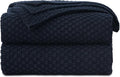 Longhui bedding Dark Navy Blue Knitted Throw Blanket for Couch, Soft, Cozy Machine Washable 100% Cotton Sofa Knit Blankets, Heavy 4.0lb Weight, 60 x 80 Inches, Dark Navy Blue Color.