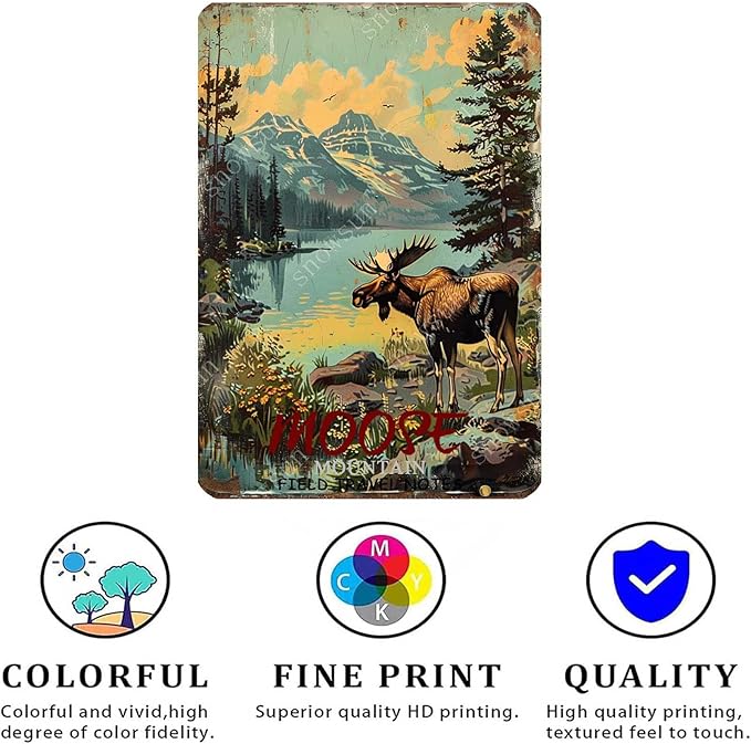 snowsun Moose Mountain zoon Vintage Metal Tin Sign Aluminum Metal Signs Retro Metal Sign Bar Cafe Room Country Farmhouse Bathroom Family 8X12 Inch