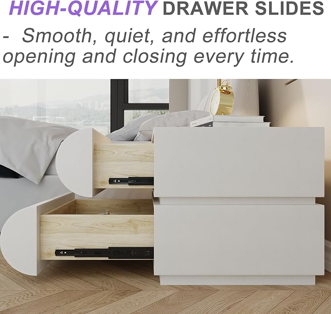 Modern Nightstand with Storage, Small Night Stand with Upholstered Leather Finish, 2 Solid Wood Drawers for Bedroom Bedside Couch