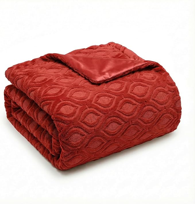 Horaldaily Solid Blanket Throw, Red Accent Farmhouse Neutral Square Euro Soft Fuzzy Plush Faux Fur Cozy Blankets for Couch Sofa Bed Lounging, Ideal Gifts for Kids Adults Wife Self, 50x60