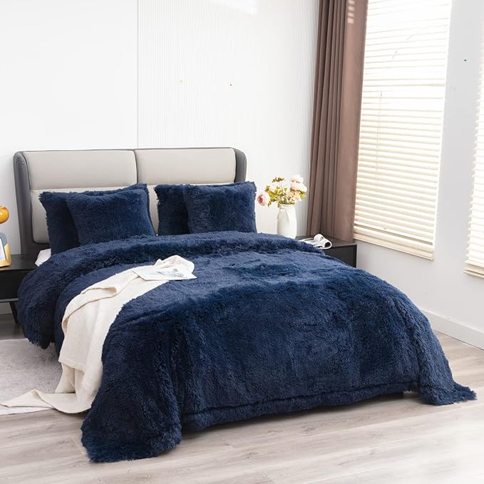YUSOKI Faux Fur Queen Blanket(Navy Blue,90" x 90"),Whithout Pillows,Winter Lightweight Plush Fuzzy Soft Cozy Microfiber Comfy Bed Blanket for Women Kids Girls Couch Sofa Washable