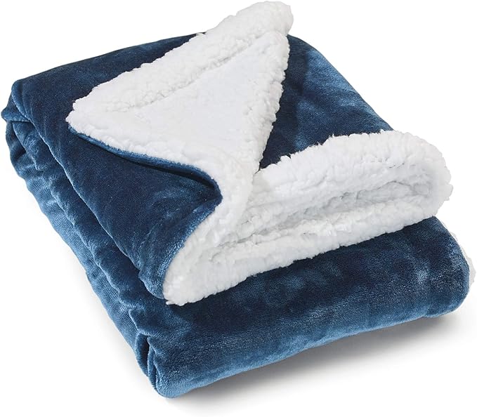 Genteele Sherpa Throw Blanket Super Soft Reversible Ultra Luxurious Plush Blanket, 40 x 50 inches, Navy/White