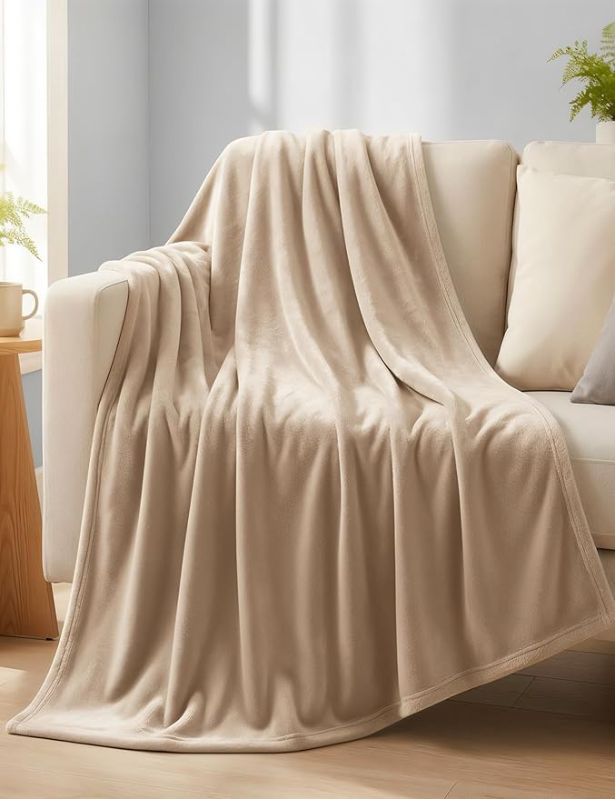 Casa Platino Fleece Throw Blankets – 300 GSM Beige – Soft Cozy Warm Holiday Throws for Winter, Fuzzy Plush Elegant Gifts for Kids, Men & Women - Ideal for Sofa, Chair or Bed - 50x60 Inch