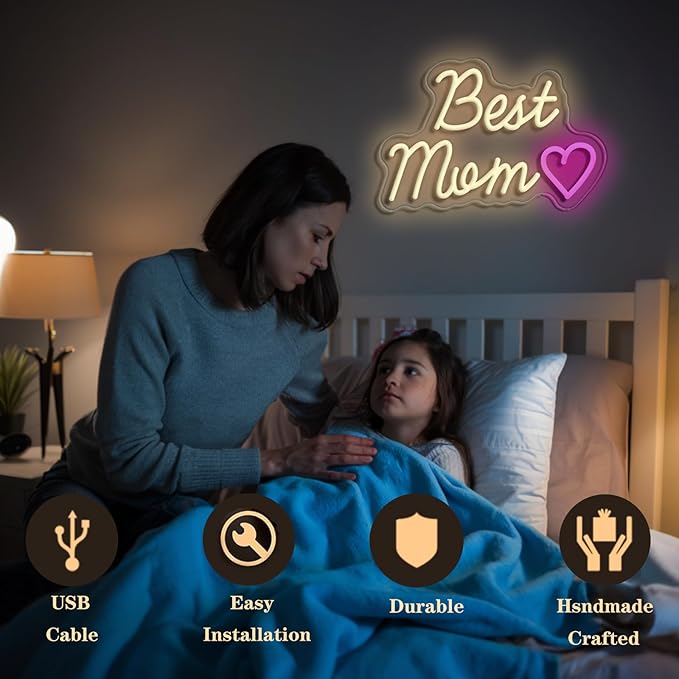Best Mom, Dad, Son, Daughter, Sister, Husband Neon Light Sign LED Light Sign Suitable for Living Room, Bedroom, Kids Room Wall Decor, Father's Day, Mother's Day, etc. Best Gift for Family