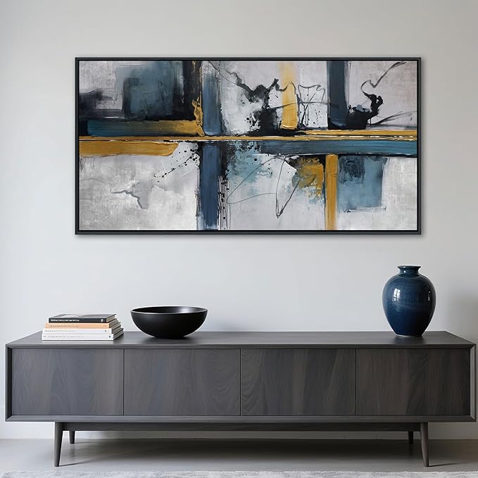 Abstract Canvas Wall Art Framed Modern Wall Art for Living Room Navy Blue Artwork for Walls, Above Bed Wall Decor With Navy and Gold for Bedroom and Living Room Office Pictures Wall Decor 24×48IN
