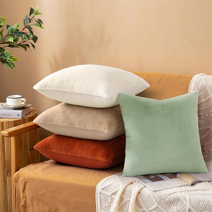Pallene Faux Fur Plush Throw Pillow Covers 26x26 Set of 2, Soft Fluffy Couch Pillow Covers for Living Room, Rust