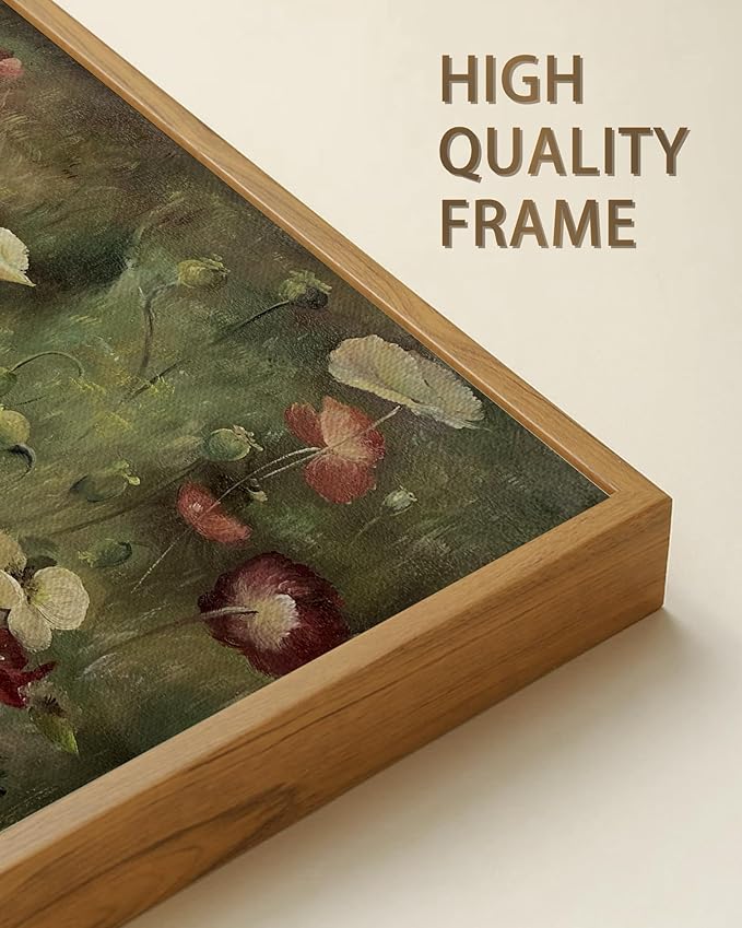 SHENIFY 20x40in Extra Large Vintage Framed Wall Art Poppies Flower Landscape Painting Retro Red Floral Scenery Farmhouse Bedroom Above of Bed Living Room Decor - Natural Framed