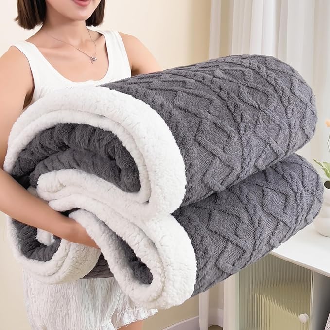 Sherpa Queen Blanket for Bed - Fleece Soft Cozy Fuzzy Blankets Thick Warm for Winter and All Seasons (Dark Grey, Queen (90"x90"))