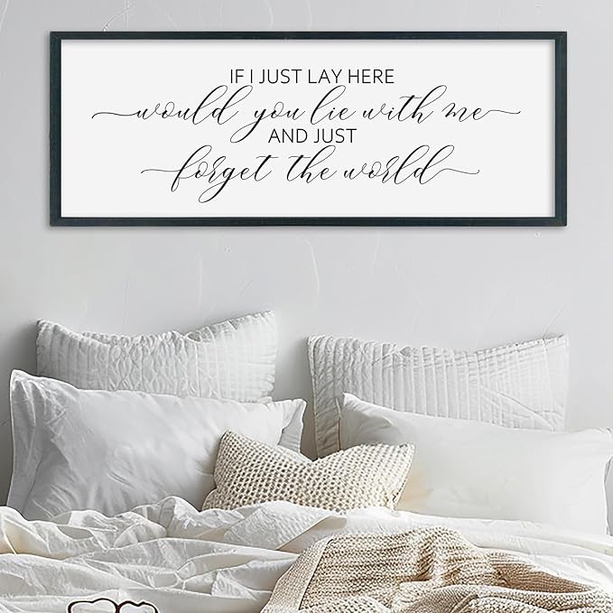 SRSZHIYUE Modern Romantic Wall Decor If I Lay Here Would You Lie With Me Sign 40"×15" for Couples Simple Rustic Home Bedroom Above Bed Large Plaque Wood Framed Wall Hanging (Black)